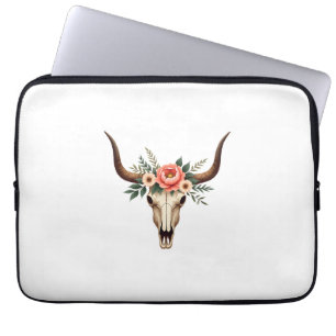 Vintage-Blumen-Stier-Schädel-Boho-Western-Botanik- Laptopschutzhülle