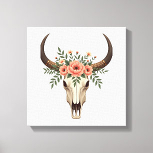 Vintage-Blumen-Stier-Schädel-Boho-Western-Botanik- Leinwanddruck