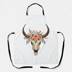 Vintage-Blumen-Stier-Schädel-Boho-Western-Botanik- Schürze