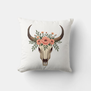 Vintage-Blumen-Stierschädel-Boho-Western-Botanik-I Kissen