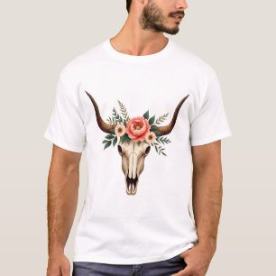 Vintage-Blumen-Stierschädel-Boho-Western-Botanik-I T-Shirt