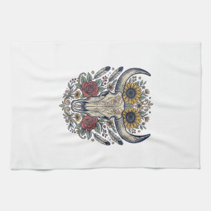 Vintage-Blumen-Stierschädel-Western Geschirrtuch