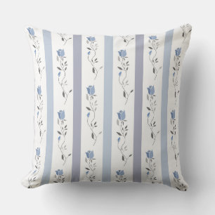Vintage-Blumen Streifenmuster weiß grau blau  Kissen