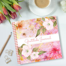 Vintage-Blumen-Tagebuch in Rosa mit Wasserfärbung 