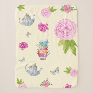 Vintage Blumen-Tee-Party-Fleece-Decke Sherpadecke