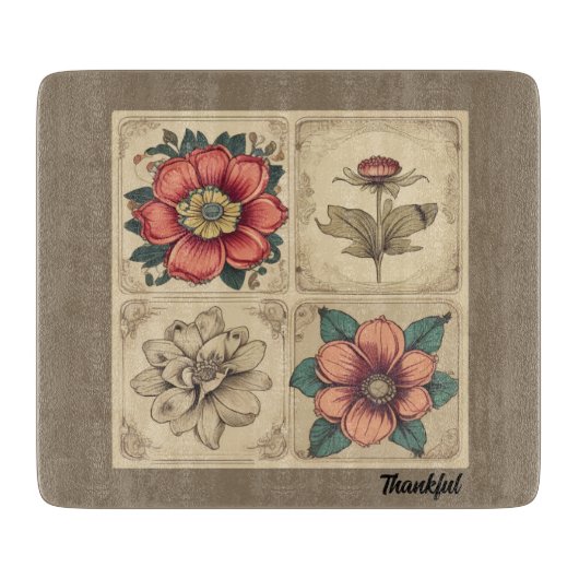 Vintage Blumen Thanksgiving Schneidebrett (Vorderseite)