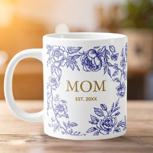 Vintage-Blumen Toile De Jouy Blau Muttertag  Jumbo-Tasse