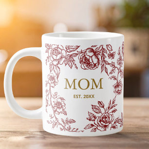 Vintage-Blumen Toile De Jouy Rote Muttertags-  Jumbo-Tasse