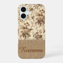 Vintage-Blumen-Toile-Jute-Monogramm-Handyhülle iPhone 16 Hülle