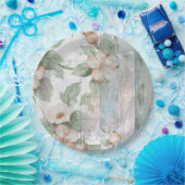 Vintage Blumen- u. hölzernes Shabby Pappteller (Party)