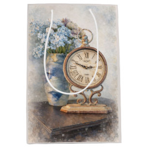 Vintage-Blumen-Uhr-Geschenktasche – Cottage-Core-S Mittlere Geschenktüte