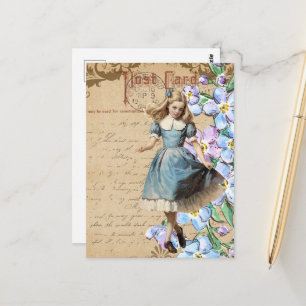 Vintage Blumen und Alice Collage Postkarte