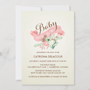 VINTAGE BLUMEN UND BABY-SHOWER-EINLADUNG MIT BANNE EINLADUNG