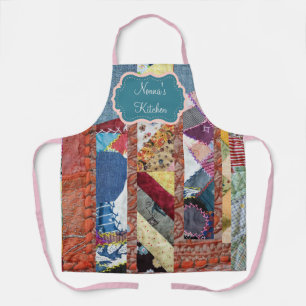 Vintage Blumen- und Blau-Patchwork-Quilt Schürze