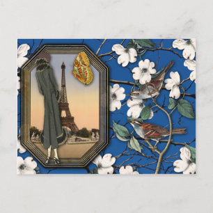 Vintage Blumen- und Eiffelturm-Collage Postkarte