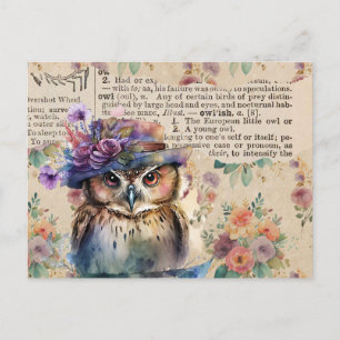 Vintage Blumen und Eule Postkarte