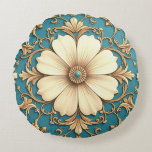 Vintage Blumen- und Goldschicht Rundes Kissen