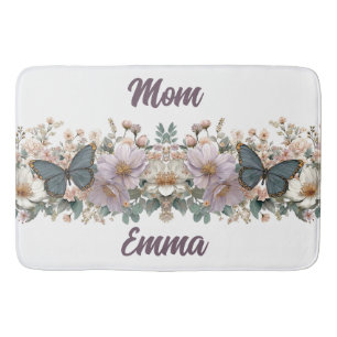 Vintage Blumen und grüner Schmetterling für Mama Badematte