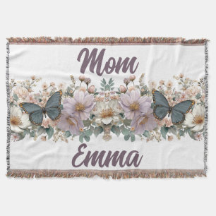 Vintage Blumen und grüner Schmetterling für Mama Decke