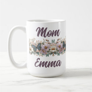 Vintage Blumen und grüner Schmetterling für Mama Kaffeetasse
