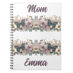 Vintage Blumen und grüner Schmetterling für Mama Notizblock