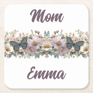 Vintage Blumen und grüner Schmetterling für Mama Rechteckiger Pappuntersetzer