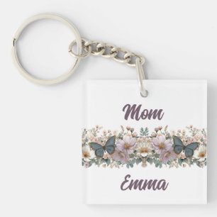 Vintage Blumen und grüner Schmetterling für Mama Schlüsselanhänger