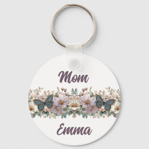 Vintage Blumen und grüner Schmetterling für Mama Schlüsselanhänger
