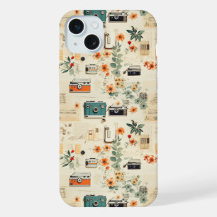 Vintage Blumen- und Kameramuster (6) iPhone 15 Plus Hülle