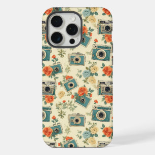 Vintage Blumen- und Kameramuster iPhone 15 Pro Max Hülle