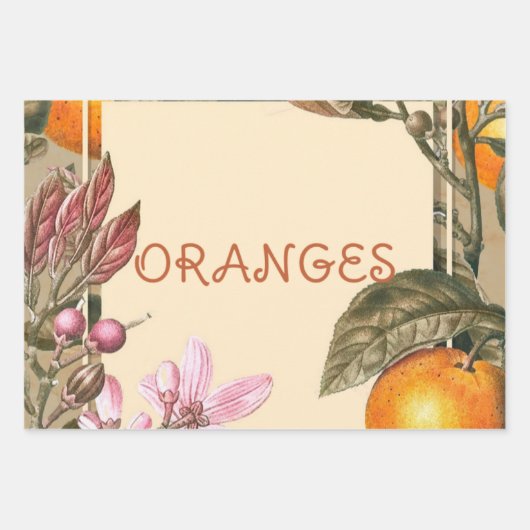 Vintage Blumen und Orangen Geschenkpapier Set (Vorderseite)