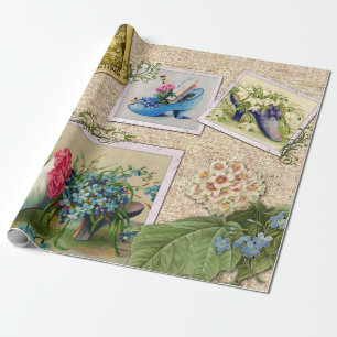 Vintage Blumen und süße Mode Schuhe Collage  Geschenkpapier