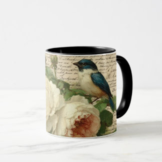 vintage Blumen und Vogel Tasse