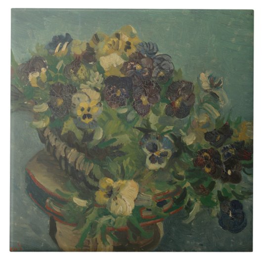 Vintage Blumen Van Gogh Stiefmütterchenkorb Fliese (Vorderseite)