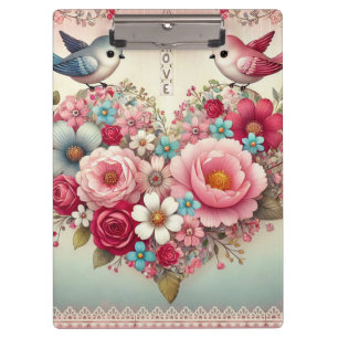 Vintage-Blumen-/Vogel-/Herz-Valentinstag Klemmbrett