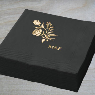 Vintage Blumen - Volkskunst Schwarz Gold Servietten Mit Folie