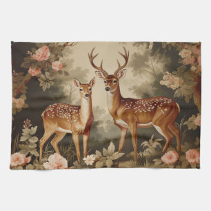 Vintage-Blumen-Wald-Hirsch Geschirrtuch