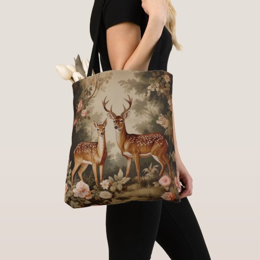 Vintage-Blumen-Wald-Hirsch Tasche (Von Nahem)