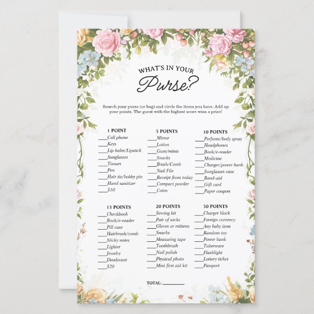 Vintage Blumen Was ist in deiner Handtasche Braut- (Vorderseite)