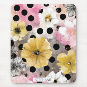 Vintage Blumen-Wasserfarbe-Polka-Dot-Kunst (2) Mousepad