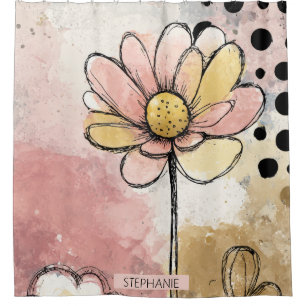 Vintage-Blumen-Wasserfarbe-Polka-Punkt-Kunst (2) Duschvorhang