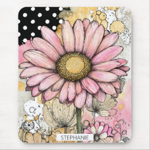 Vintage-Blumen-Wasserfarbe-Polka-Punkt-Kunst (5) Mousepad