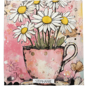 Vintage-Blumen-Wasserfarbe-Polka-Punkt-Kunst (6) Duschvorhang