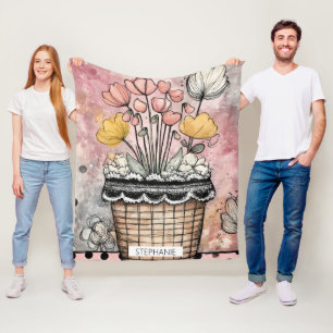 Vintage Blumen-Wasserfarbe-Polka-Punkt-Kunst (7) Fleecedecke