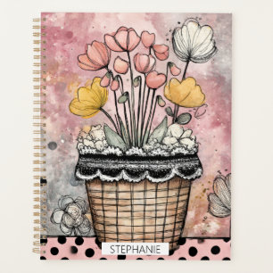 Vintage-Blumen-Wasserfarbe-Polka-Punkt-Kunst (7) Planer