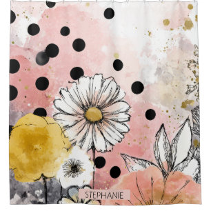 Vintage Blumen-Wasserfarbe-Polka-Punkt-Kunst Duschvorhang