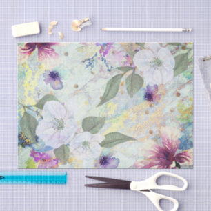 Vintage Blumen-Wasserfarbe Schrift auf Meeresgisch Seidenpapier