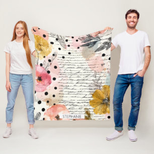Vintage Blumen-Wasserfarbe-Script-Polka-Dot-Kunst Fleecedecke