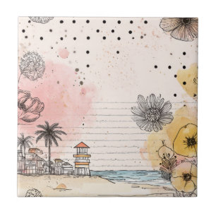 Vintage-Blumen-Wasserfarbe-Script-Polka-Dot-Kunst  Fliese