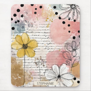 Vintage-Blumen-Wasserfarbe-Script-Polka-Dot-Kunst Mousepad